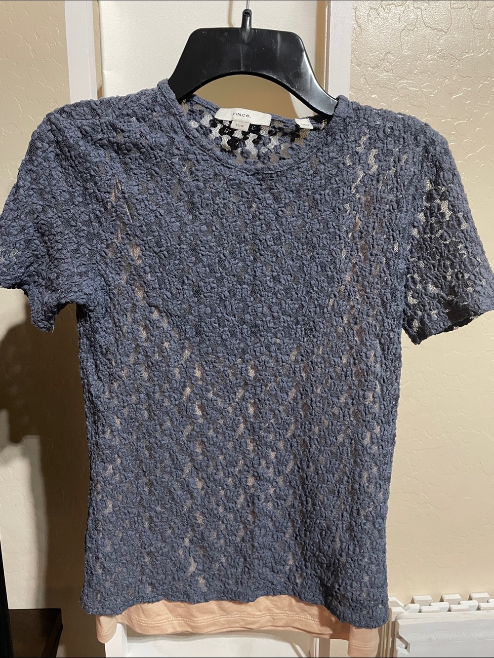 Vince Navy Blue Lace Short-Sleeve Tee